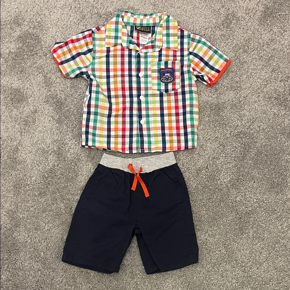 Boyz Wear Multicolor Plaid Shirt and Matching Shorts Set